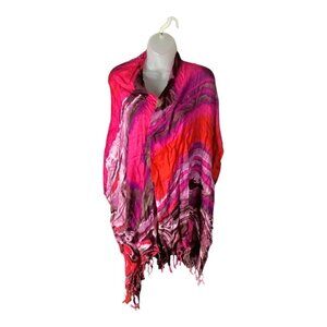 Brightly Colored Women's Abstract Swirl Pattern Scarf With Fringe Ends 70" X 20"